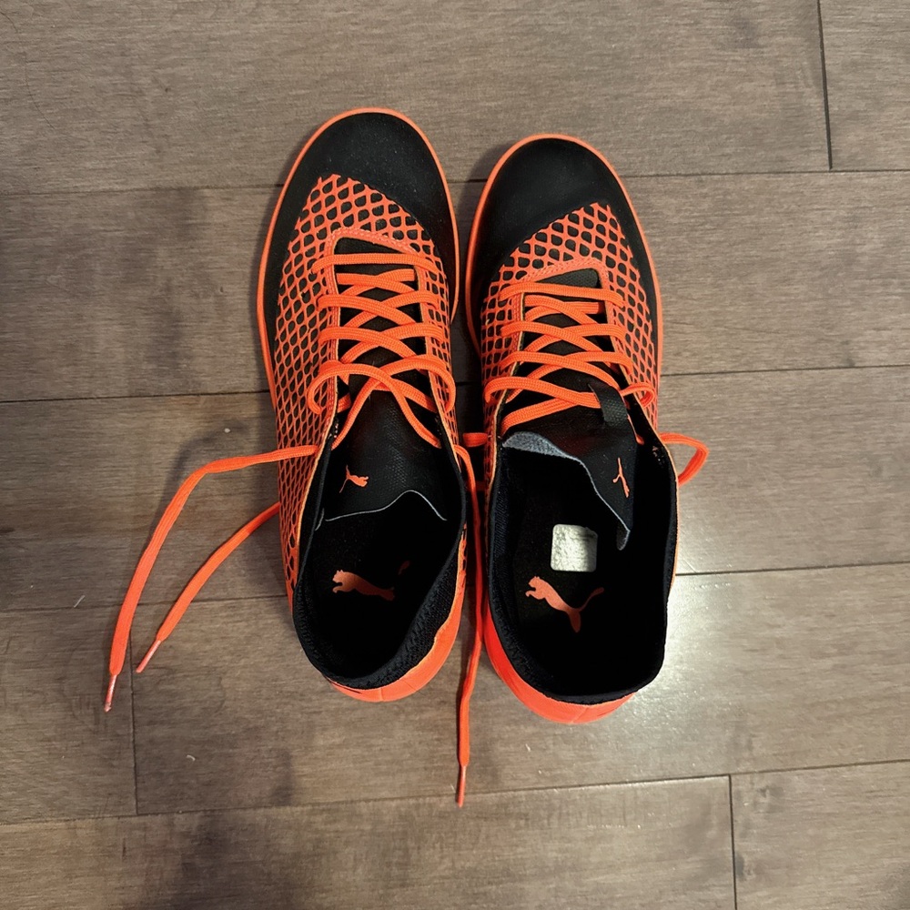 Puma Vibrant Black and Orange In-door Soccer Shoes